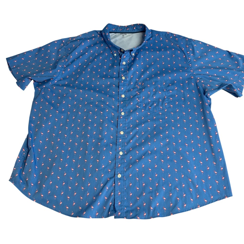 Izod Mens Shirt 4XL Blue Flamingo Print Short Sleeve Button Down Vacation Hawaii